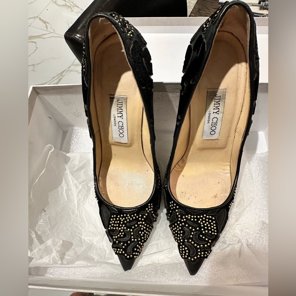 Jimmy Choo Anouk Flocked leather with studs Black